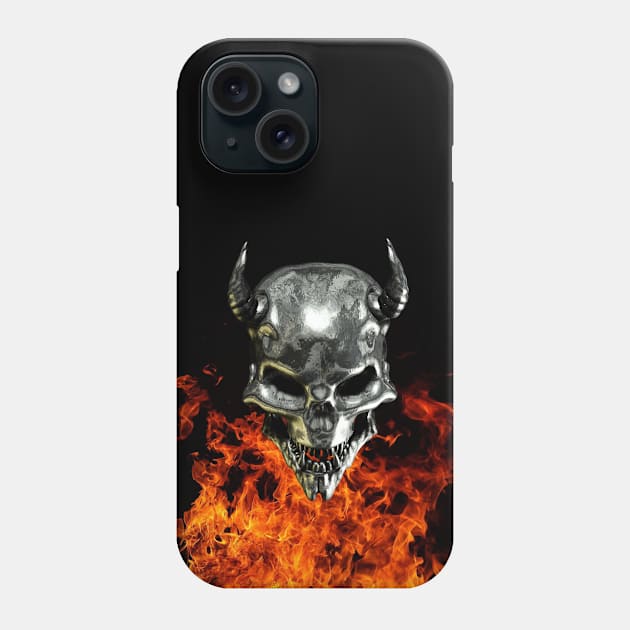 Chrome Demon Skull with Fire Phone Case by ColorFlowCreations