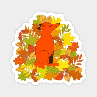 cute red fox into fall leaves Magnet