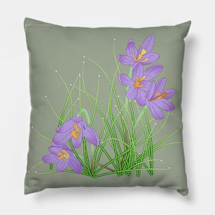 Crocus Flowers on Soft Sage Green Pillow