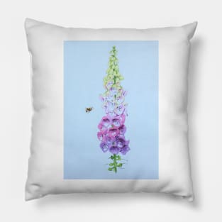 Foxglove and Bee (blue tint) Pillow