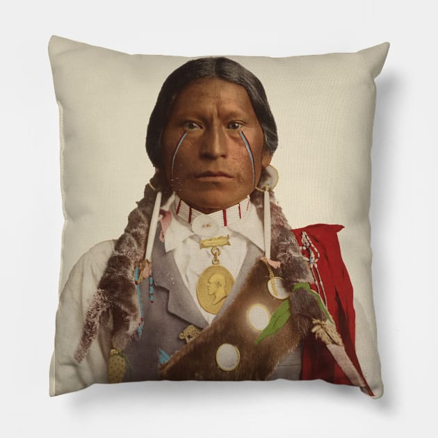 Native american with presidential medal of honor Pillow by ArianJacobs