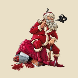 Santa Claus Adult Smoking Gift Dynamite Ax with blood Safe T-Shirt