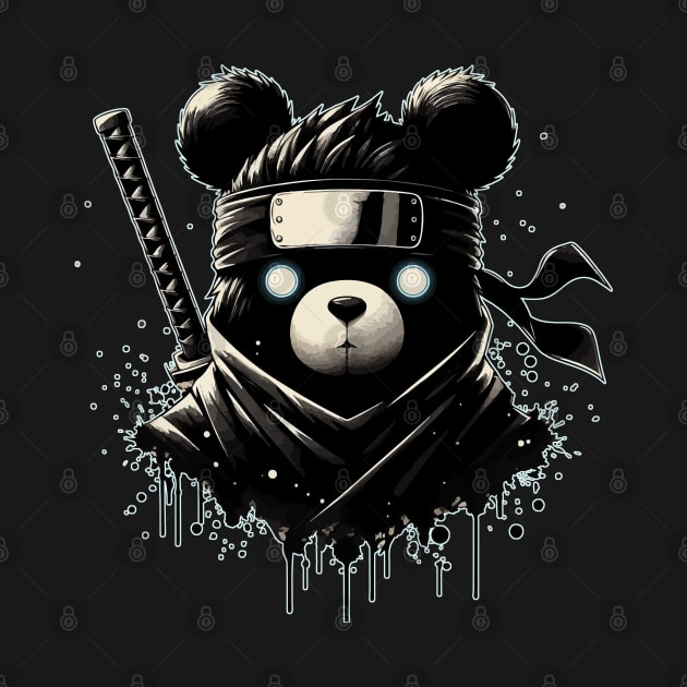 Cool Ninja Bear Japanese Anime Ink Splash Style by TomFrontierArt