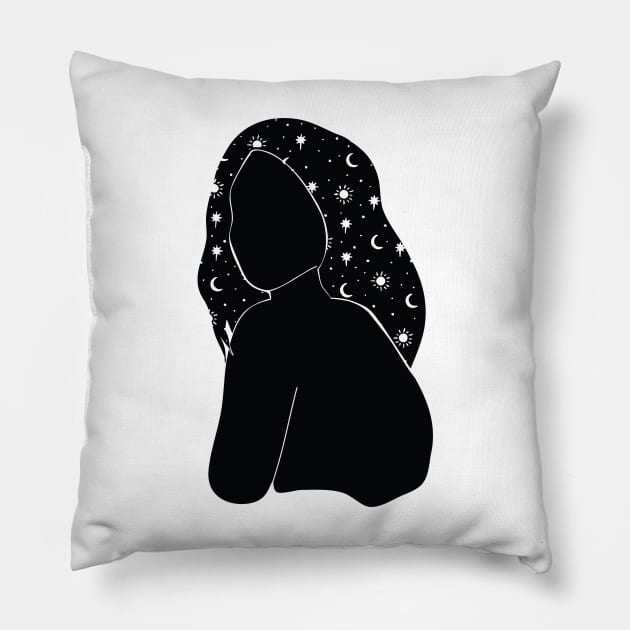 Witchy Woman Black Pillow by MinimalLineARt