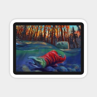 Salmon fishing nature scene Magnet