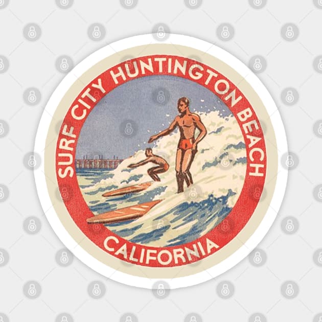 Retro Huntington Beach CA 70s Surf City Souvenir Magnet by darklordpug