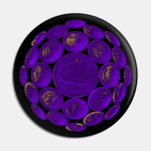 Purple USA Twenty Dollars Coin - Surrounded by other Coins on a Ball Pin