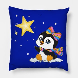 Baby Penguin with a Bright Star Pillow