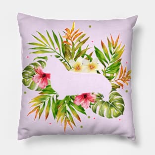 Corgi Silhouette - Tropical Leaves Pillow