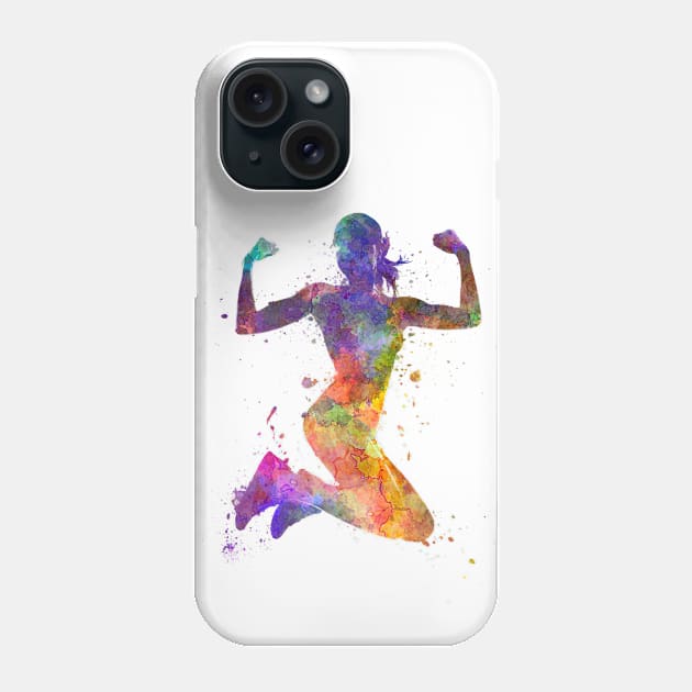 Woman runner jogger jumping powerful Phone Case by PaulrommerArt