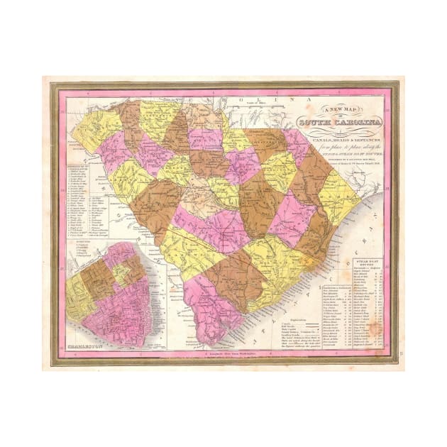 Vintage Map of South Carolina (1846) by Bravuramedia