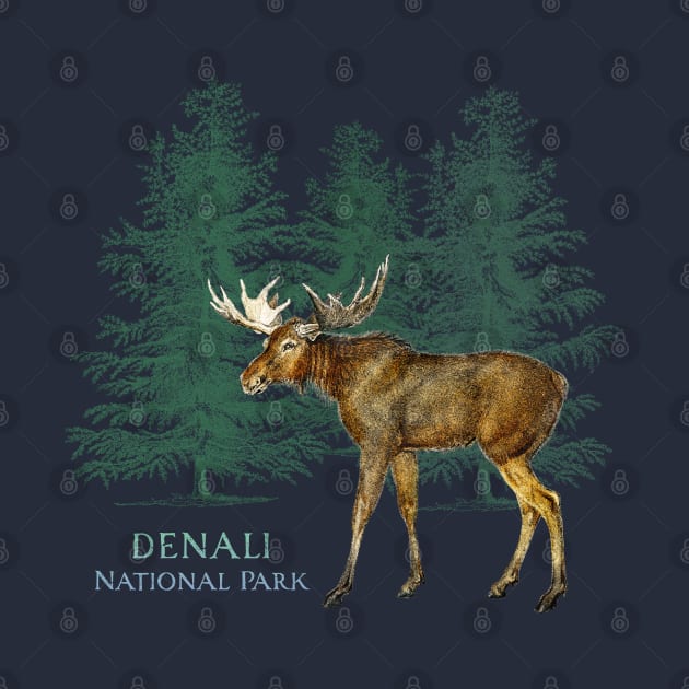 Denali National Park Alaska USA Moose Trees Silhouette Souvenir by Pine Hill Goods