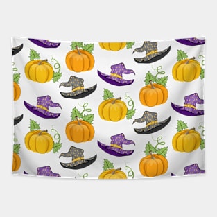 Pumpkins And Witch Hat Pattern Tapestry