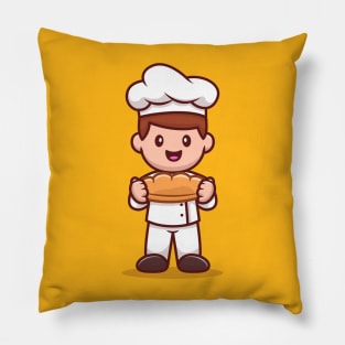 Male Chef Holding Bread Cartoon Pillow