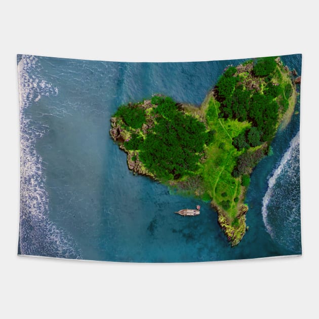 Heart islands in Blue ocean photography Tapestry by theartzone