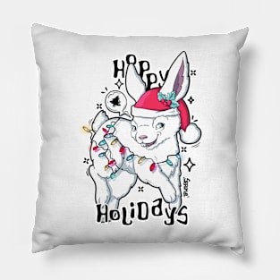 Hoppy Holidays hopping Christmas Bunny Rabbit Pillow