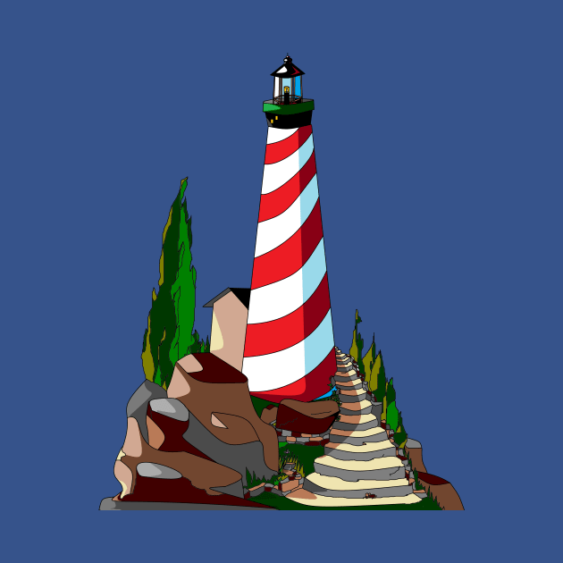 Nautical Red and White Lighthouse by YudyisJudy