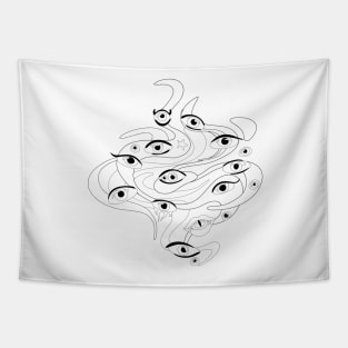 Psyhodelical Pattern with Thousand Ees Looking Into the Soul, Vampire and Witchcraft Vibes Tapestry