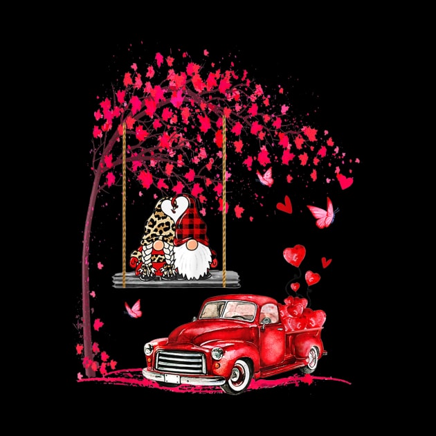 Gnomes Red Truck Tree Valentine's Day Gift Shirt by Krysta Clothing