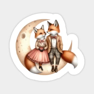 Valentine Happy Fox Couple On Moon Magnet