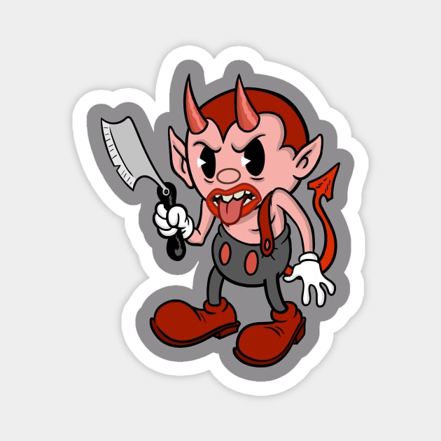 Cute Devil with Razor Creepy Cute Vintage Cartoon Kawaii character. Great gift for those who love vintage cartoons and animation Magnet by AtomicMadhouse