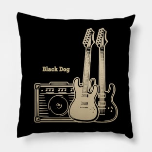 Black Dog Playing With Guitars Pillow