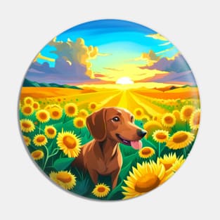 Dachshund in a Field of Sunflowers Pin