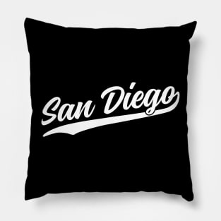 San Diego Cursive White Vintage Athletic Script Pillow