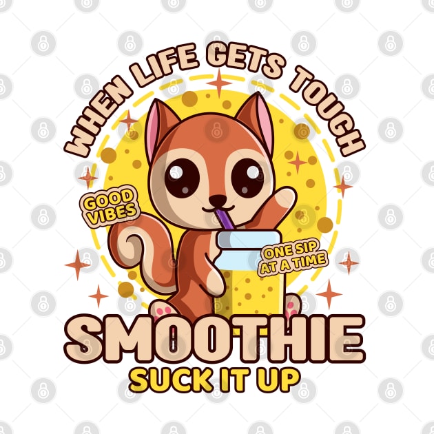 Smoothie - Cute Kawaii Squirrel Drinking Smoothie Cartoon by Eluvity