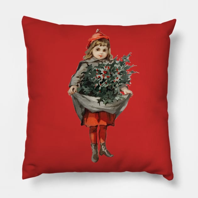 retro vintage christmas cute gırl design Pillow by brighter bolder louder