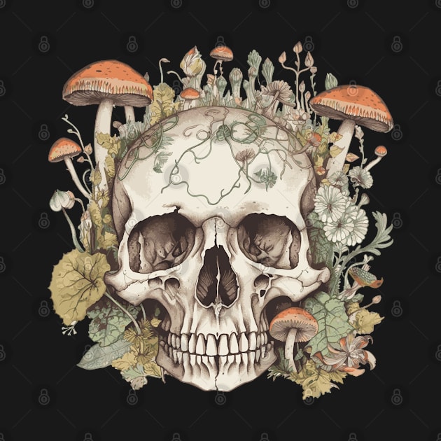 Skull with mushrooms by ralfjohnson