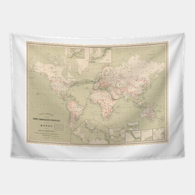 Vintage Map of The World (1898) Tapestry by Bravuramedia