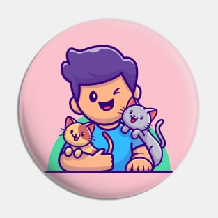 Cute Male With Cat Cartoon Pin