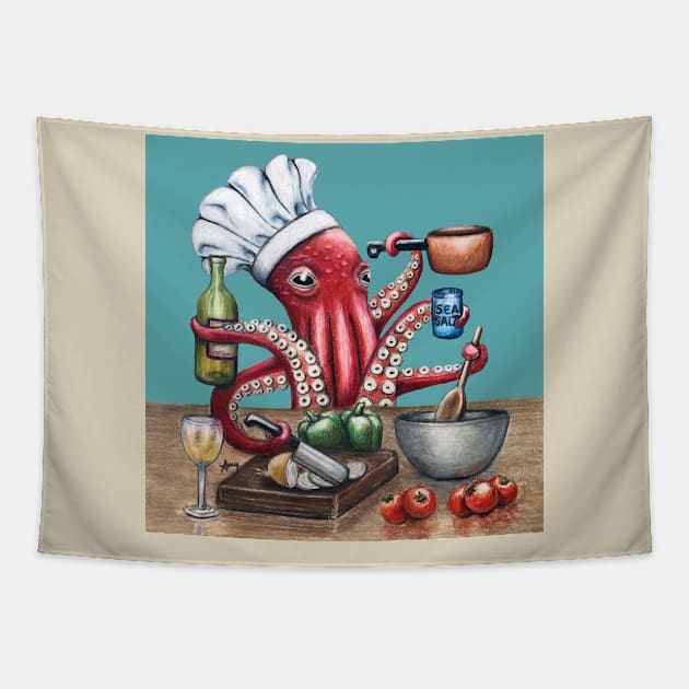 "OctoChef" - OctoKick collection Tapestry by GardenPartyArt