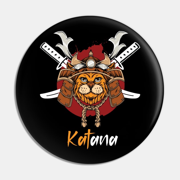 Katana Japanese Cat Samurai Pun Pin by Ampzy