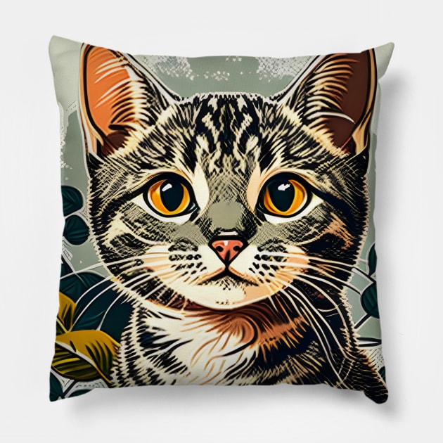 Vintage Cat Cat Retro Pillow by Daphne R. Ellington