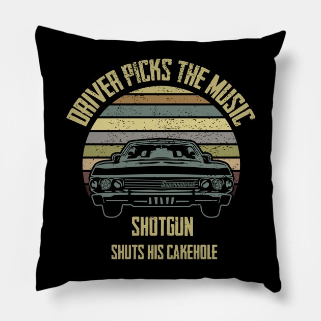 Driver picks the music shotgun shuts his cakehole Pillow by SALENTOmadness