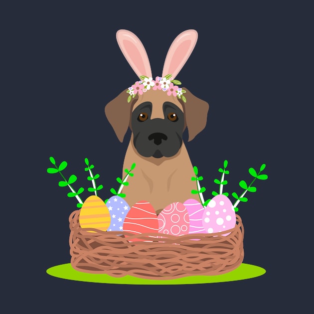 Great Dane Puppy with Bunny Ears and Easter Basket with Eggs by Seasonal Dogs