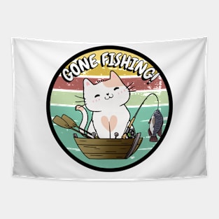 Cute white cat has gone fishing Tapestry