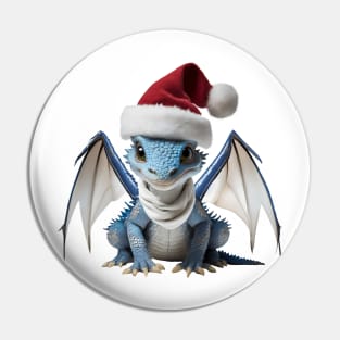 Cute Blue Baby Dragon Wearing a Red Festive Christmas Hat Pin