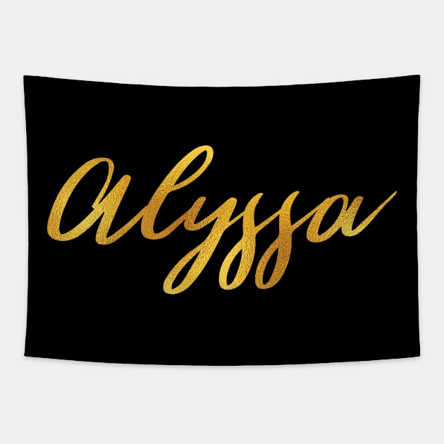 Alyssa Name Hand Lettering in Gold Letters Tapestry by Pixel On Fire