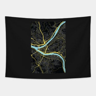 Pittsburgh City Road Map in Black and Gold Tapestry