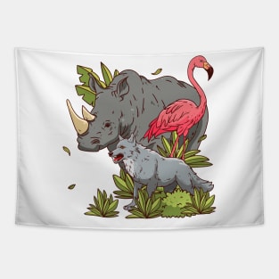 Flamingo rhino Wolf Hand drawn Tapestry