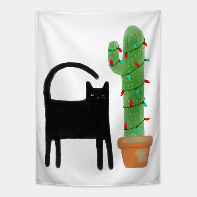 Southwestern Christmas Cat Tapestry by KilkennyCat Art