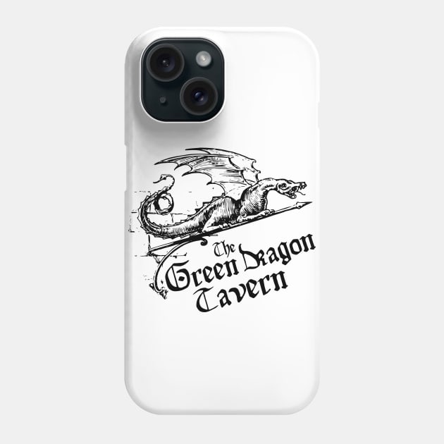 Green Dragon Tavern, Black, Transparent Background Phone Case by Phantom Goods and Designs