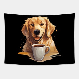 Golden Retriever Drinking Coffee Tapestry