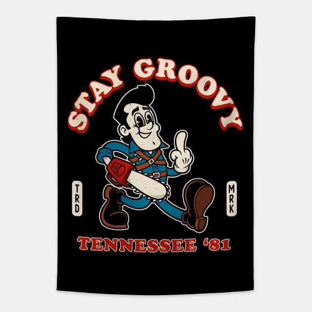 Stay Groovy - Evil Dead - Vintage Distressed Retro Cartoon Tapestry by Nemons