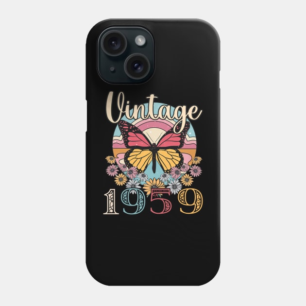 Floral Butterfly Retro Vintage 1959 64th Birthday Phone Case by louismcfarland