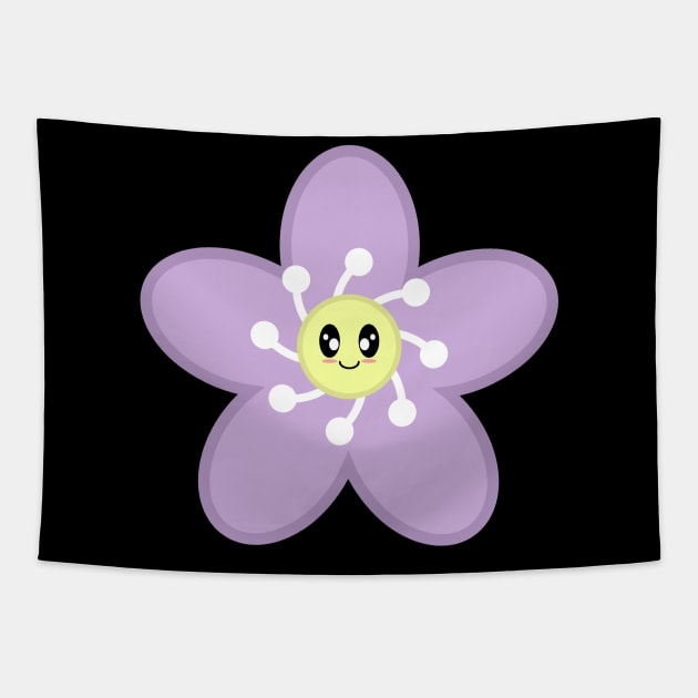 Cute Purple Flower Blossom - Black Tapestry by Kelly Gigi