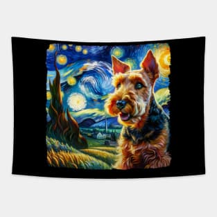 Starry Welsh Terrier Dog Portrait - Pet Portrait Tapestry